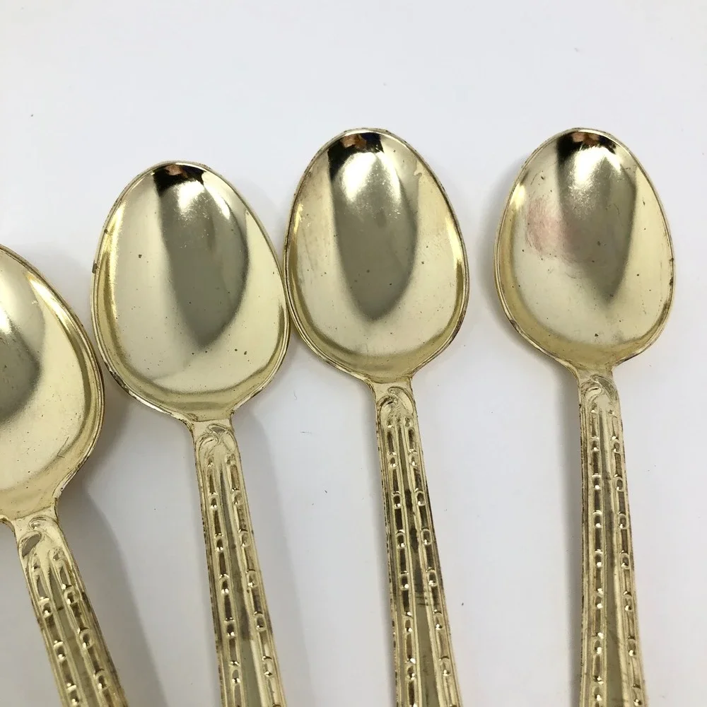 Vintage EP Zinc Gold Tone Ornate Floral Scroll Teaspoons Set of 10 Demitasse